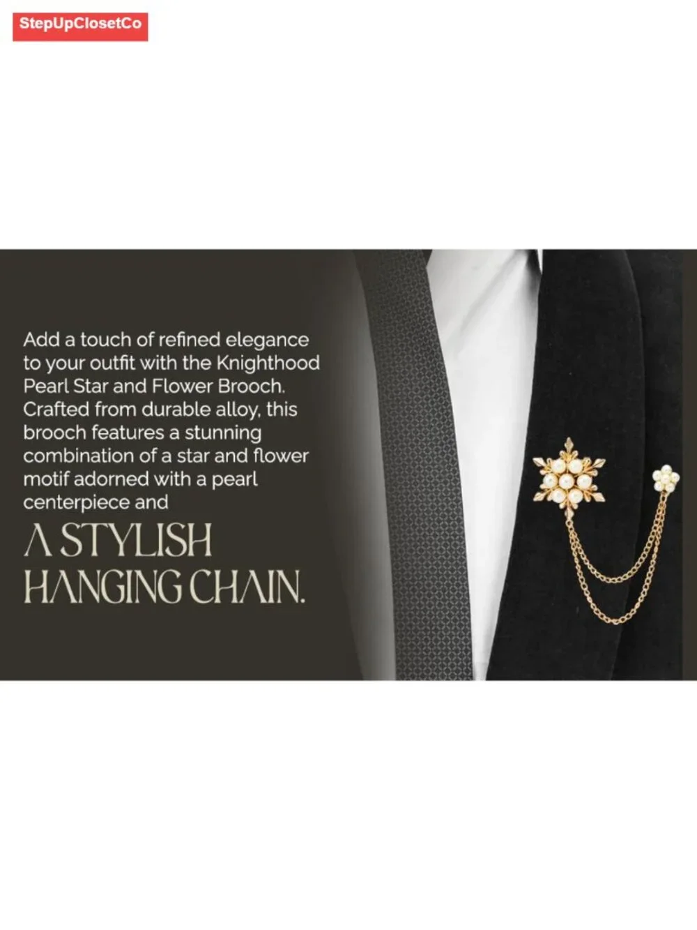Alloy Brooch Chain Pearl Star Flower Lapel Pin Coat Wedding Accessory